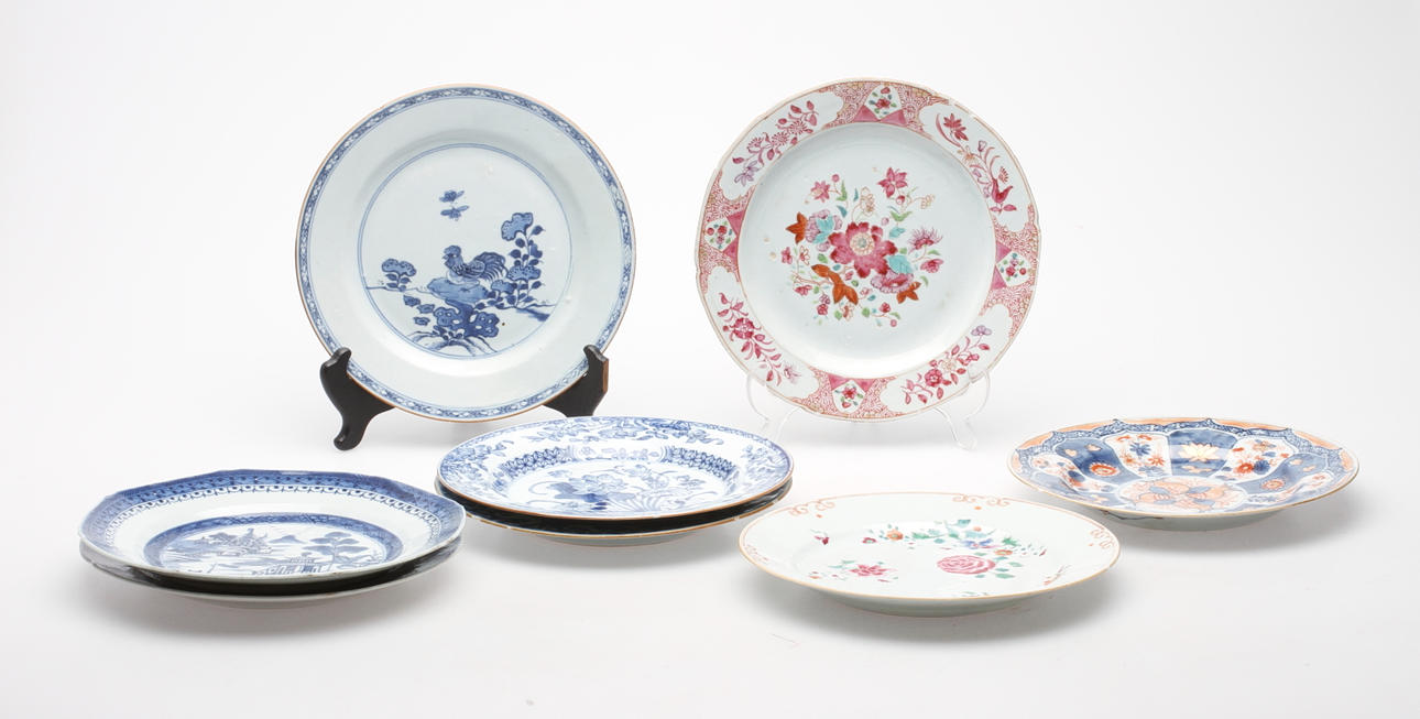 TALLRIKAR, 8 st, ostindiska, 1700-1800-tal.