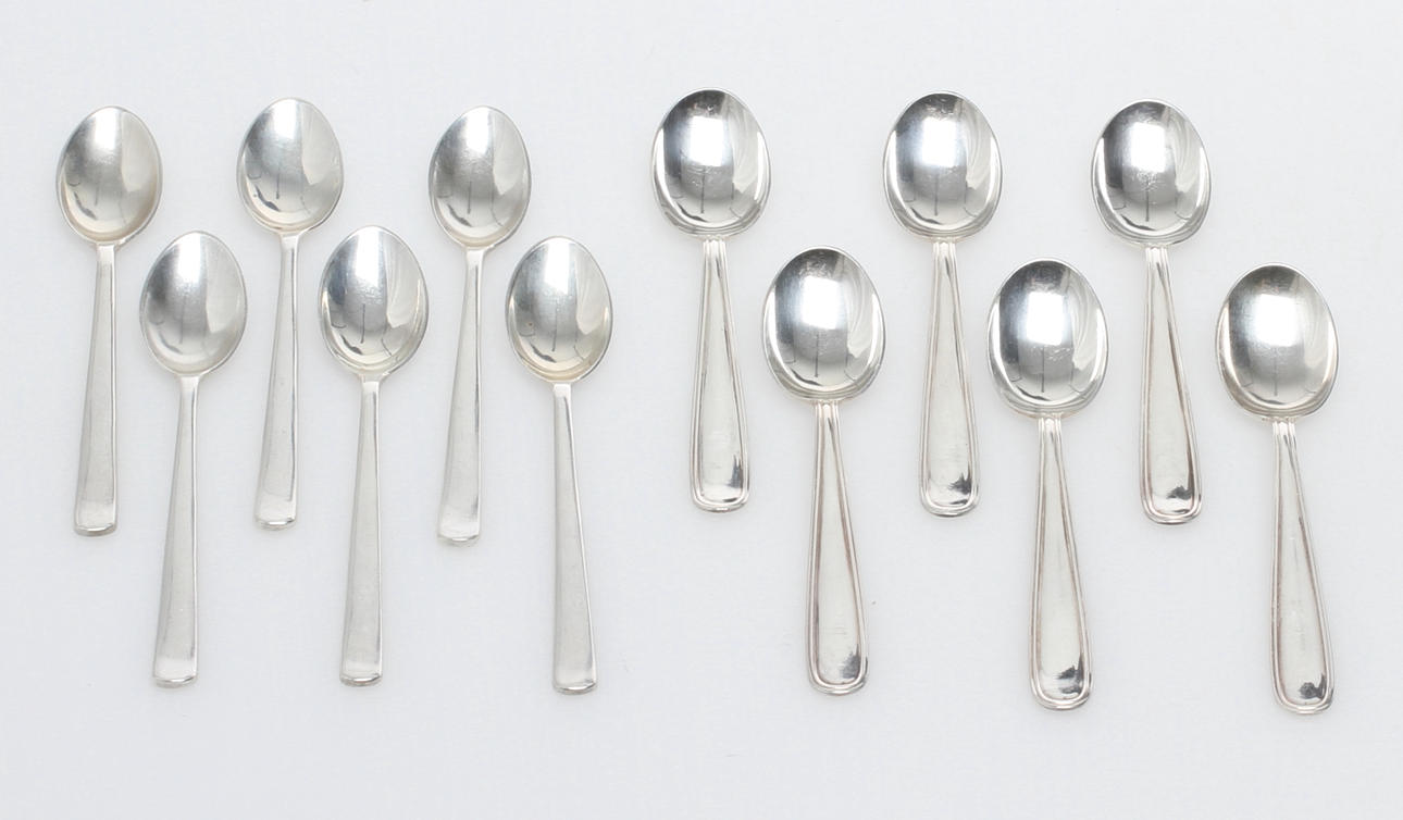 KAFFESKEDAR 6+6 st, silver, Kay Bojesen "Grand Prix" Hugo Strömdahl samt Sven Arne Gillgren "Ambassad" GAB.