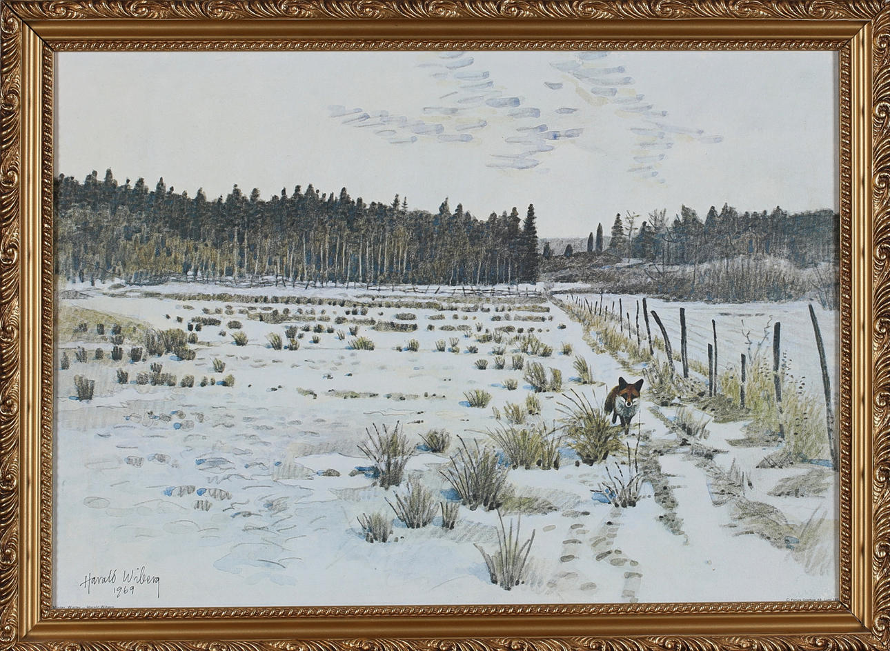 Harald Wiberg,1973 のポスター HARALD WIBERG. Offset print, hare in winter landscape, picture