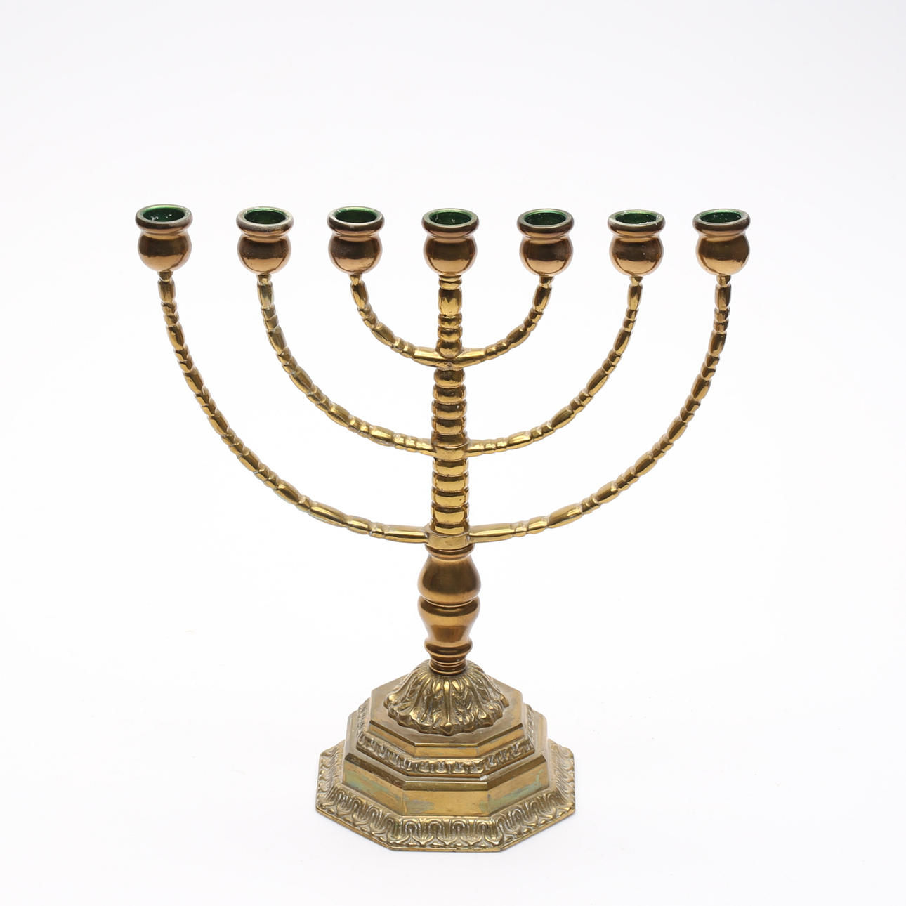 MENORA, 7-armed, ore, 20th century.