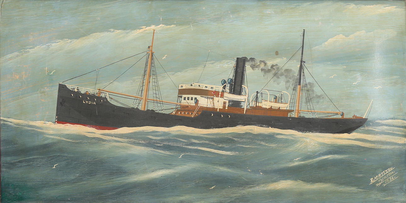 R. MATTSON. "S/S Lydia". Gouache, signed R. Mattson, Stettin, dated 1936.