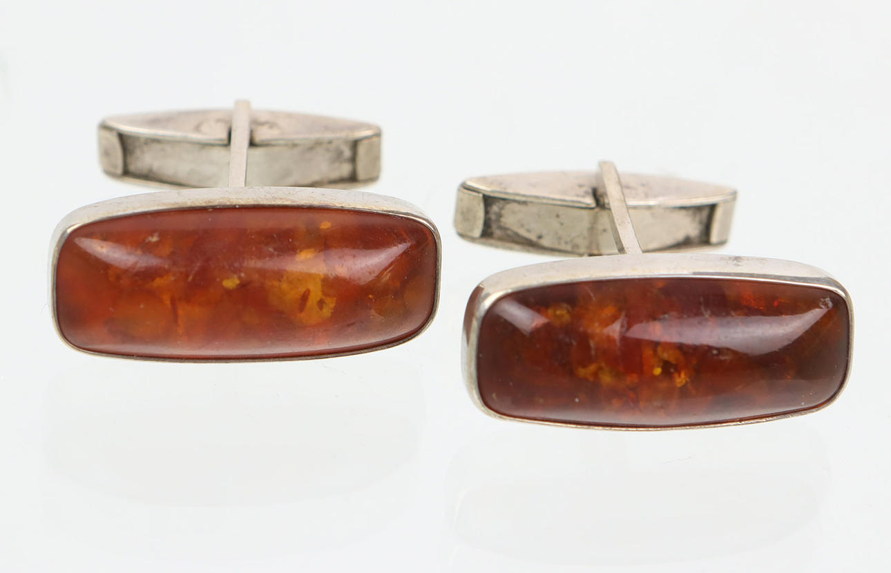 MANSCHETTENKNÖPFE, Bernstein, Fischland, Silber 835.
