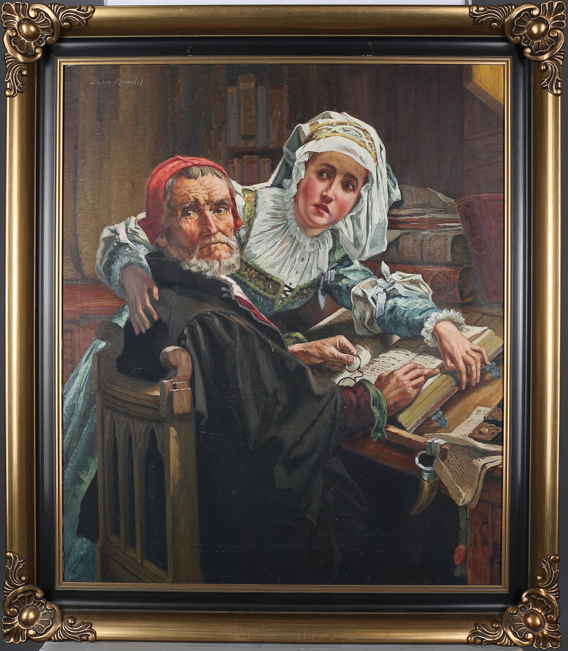 OOMS HRADIL. Studerande. Olja på duk, signerad.