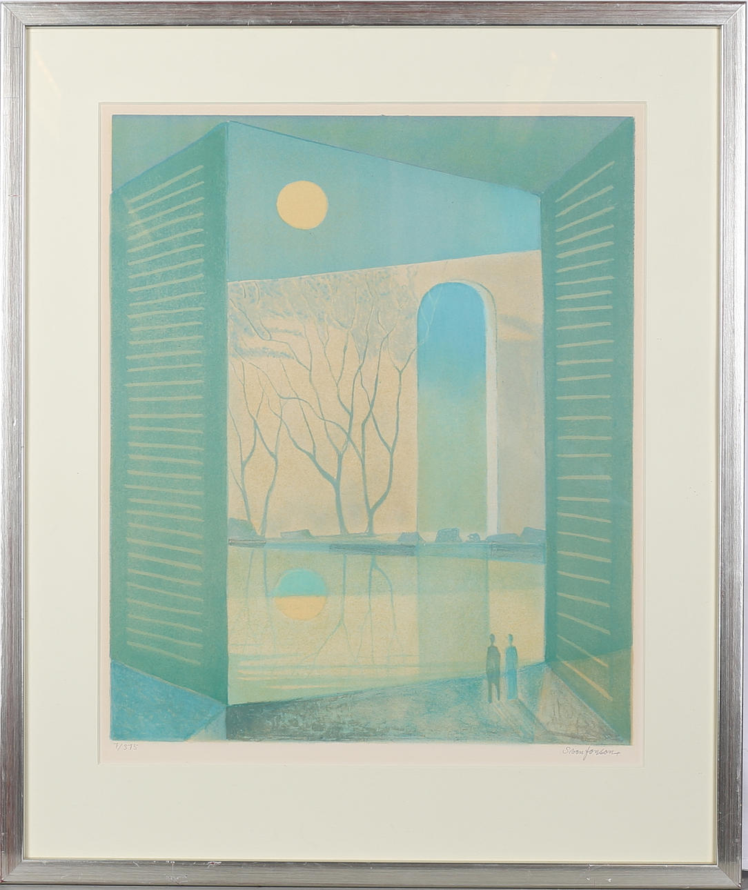 SVEN JONSSON. Stadsbild. Färglitografi, signerad och numrerad 7/375.
