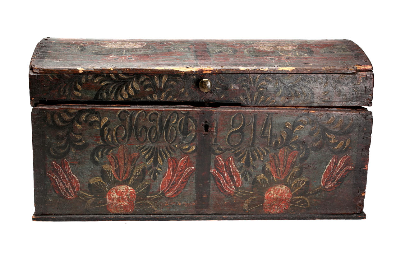 KISTA, Bemålat trä, Bröllopsgåva 1814.