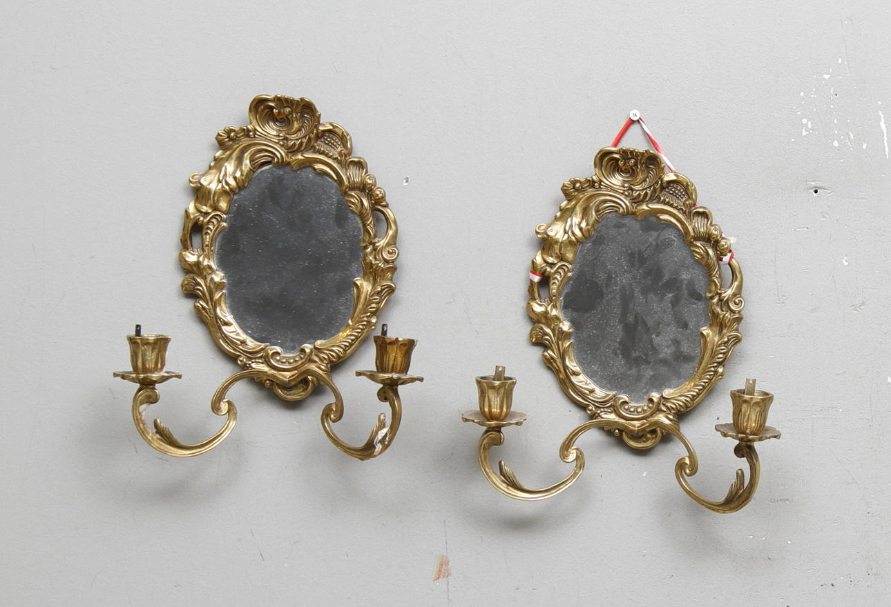 SPEGELLAMPETTER, ett par, mässing, Rokoko-stil, 1900-tal.