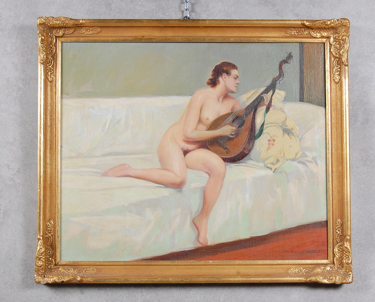PAUL MYRÉN. 1884 - 1951, Musicerande kvinna, olja på pannå, signerad.