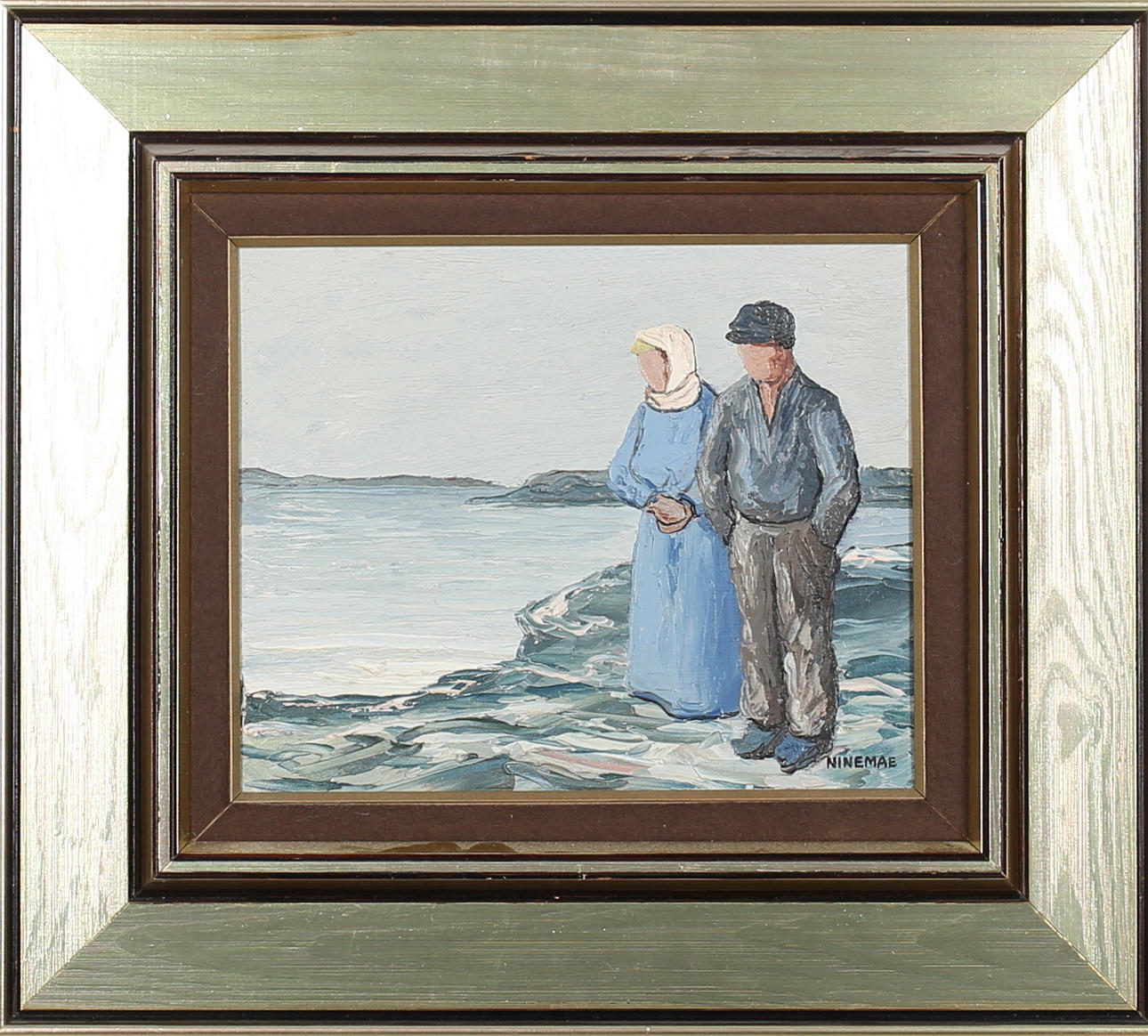 BORIS NINEMAE. Fiskarfamiljen vid kusten. Olja på duk. Signerad Ninemae.