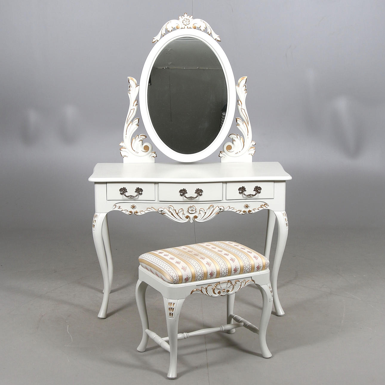 DRESSING TABLE with STOOL, Martti Hanka, rococo style, 20th century.