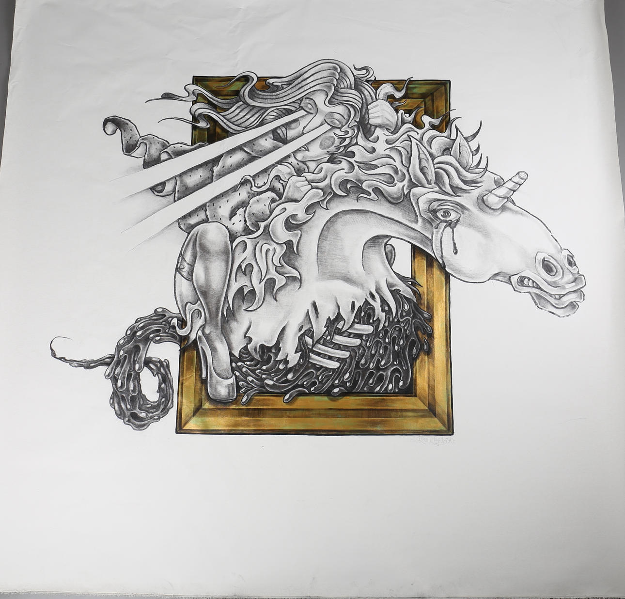 ROBIN CARLZON. Enhörningsritt. Blandteknik. Signerad.