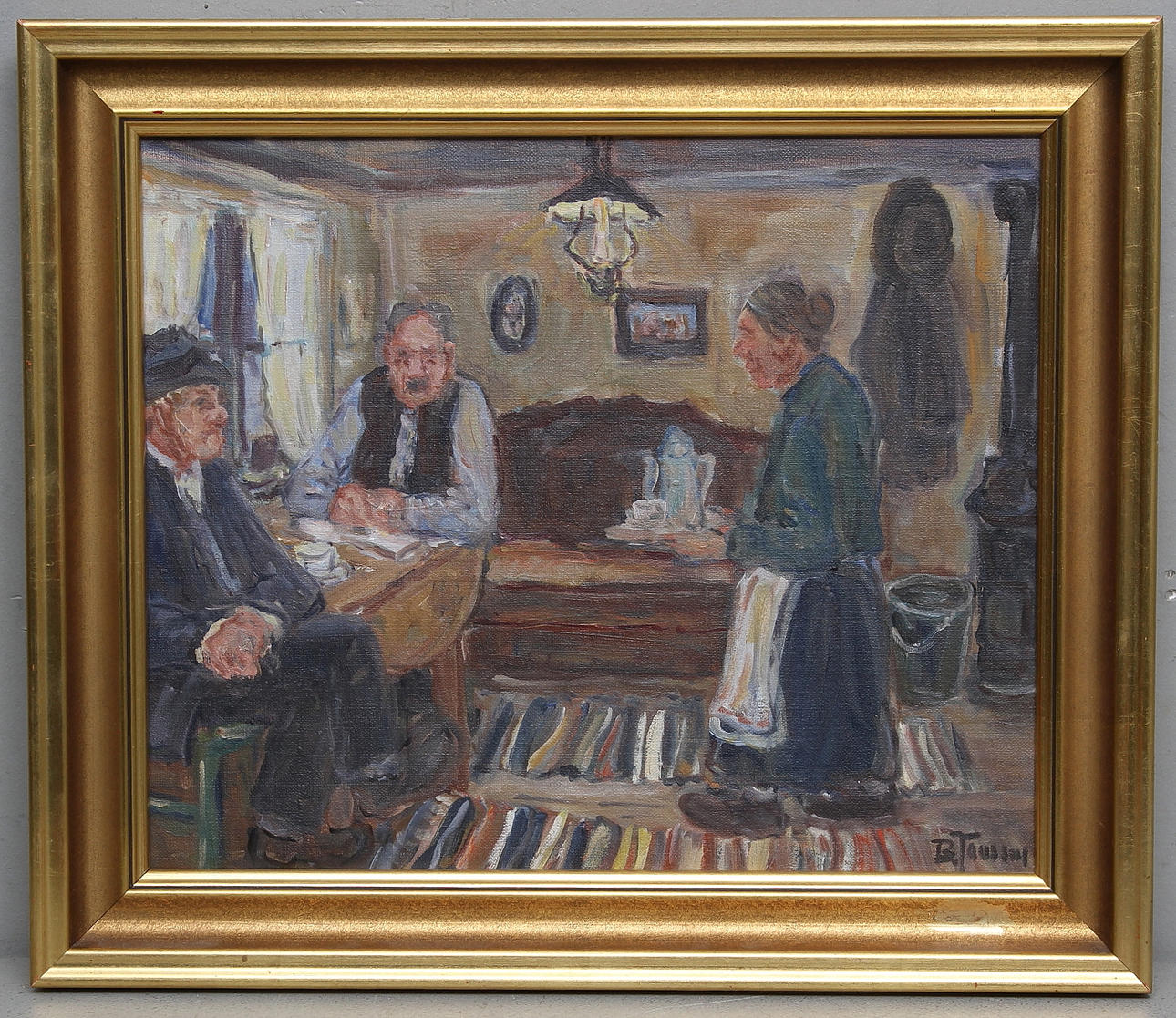 BROR JÖNSSON. Interiör med kafferep. Olja på duk. Signerad B.Jönsson.