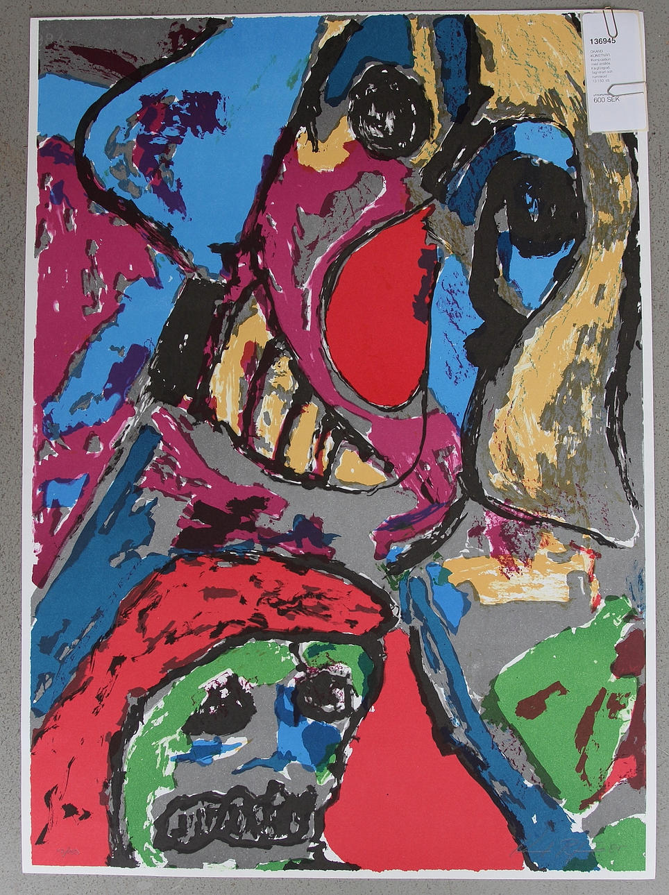 KENNET BJÖRNE. Komposition med ansikte. Färglitografi. Signerad och numrerad 12/150.