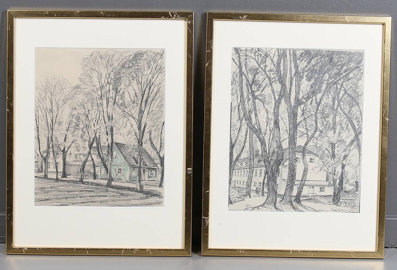 OLLE HJORTZBERG. 2 st, blandteknik på papper, monogramsigerade.