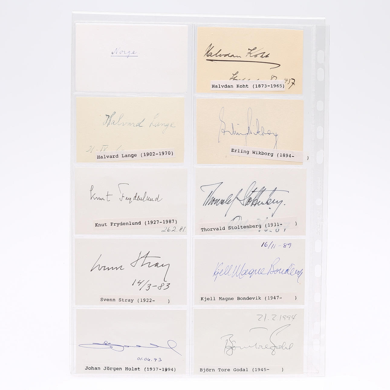 AUTOGRAPH. 9 NORWEGIAN FOREIGN MINISTERS.