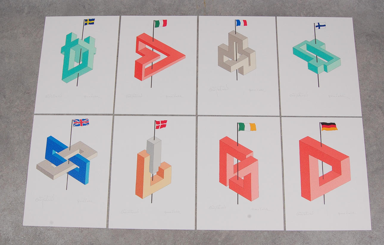 OSCAR REUTERSVÄRD. Mapp med 15 st " European Impossible Figures " signerade, färglitografier.