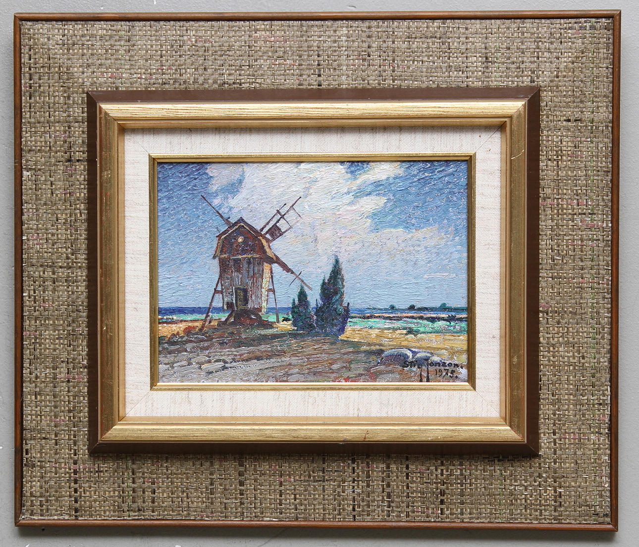 STIG JONZON. Motiv från Öland. Olja på pannå. Signerad och daterad 1975.