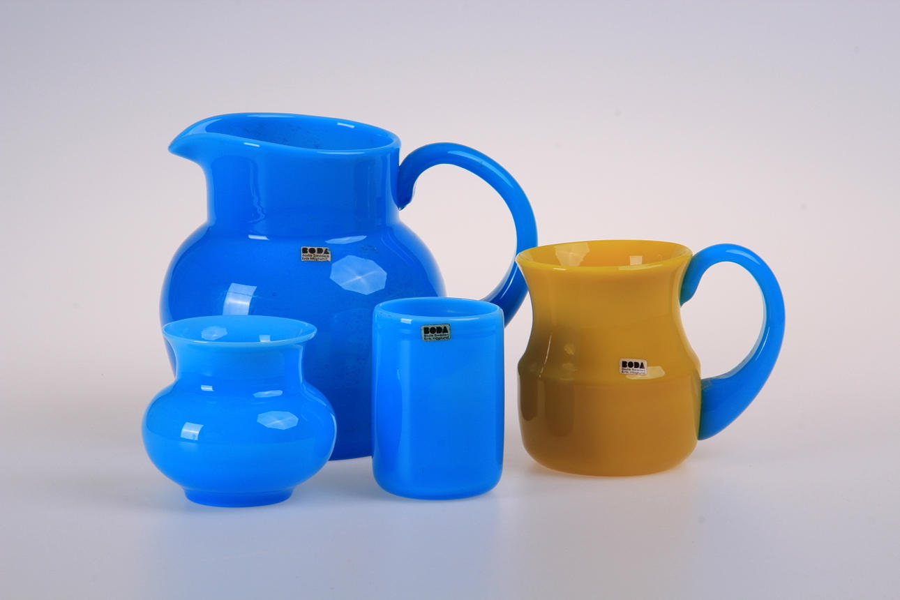 GLASFÖREMÅL, 4 delar, Erik Höglund, Boda, 50/60-tal.