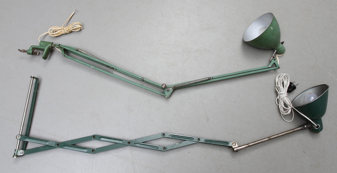 VERKSTADSLAMPA och SKRIVBORDSLAMPA, industridesign, 1900-tal.