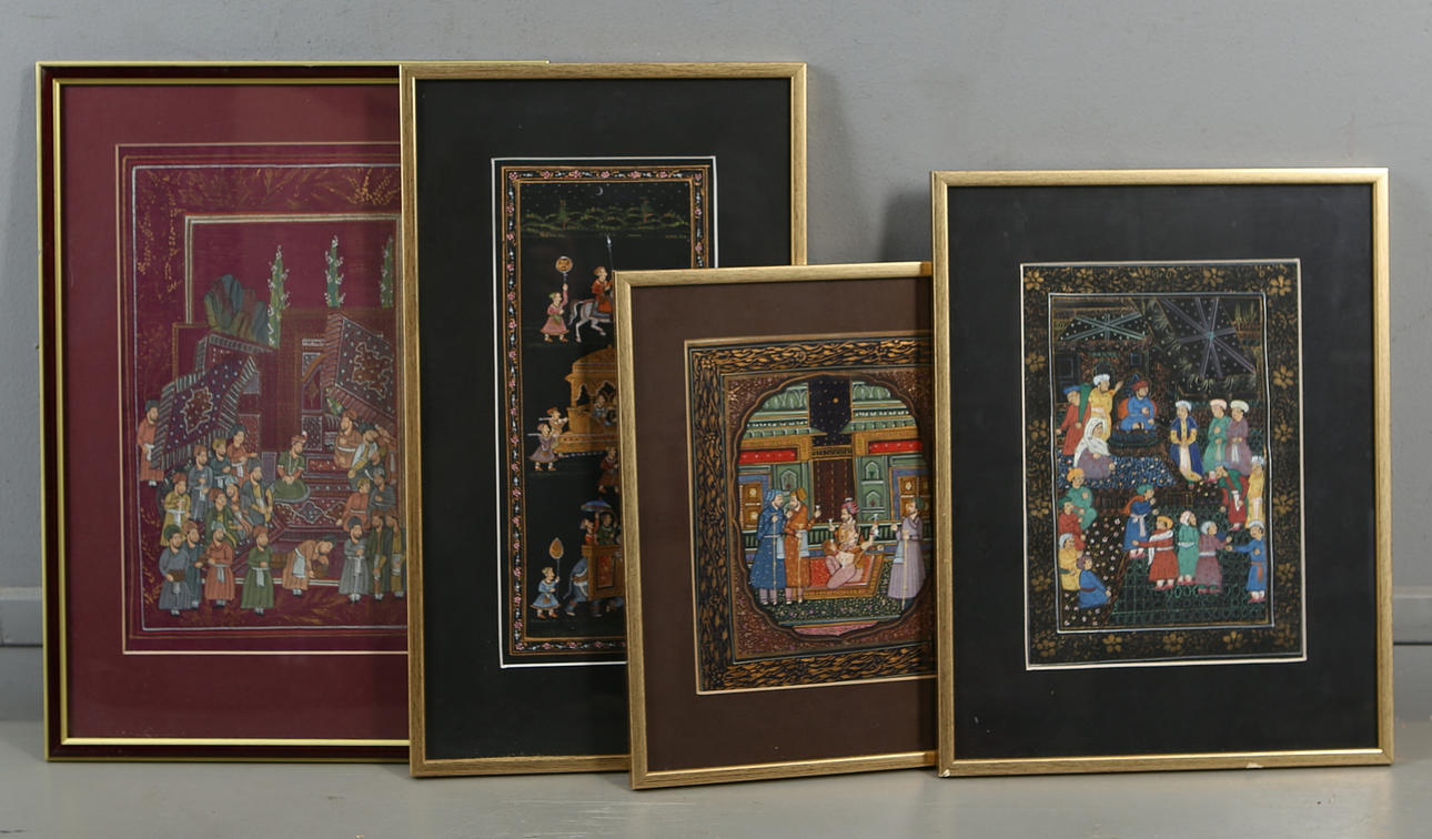 TEXTILGEMÄLDE, 4 Stk., Indien, 2. Hälfte 20. Jahrhundert.