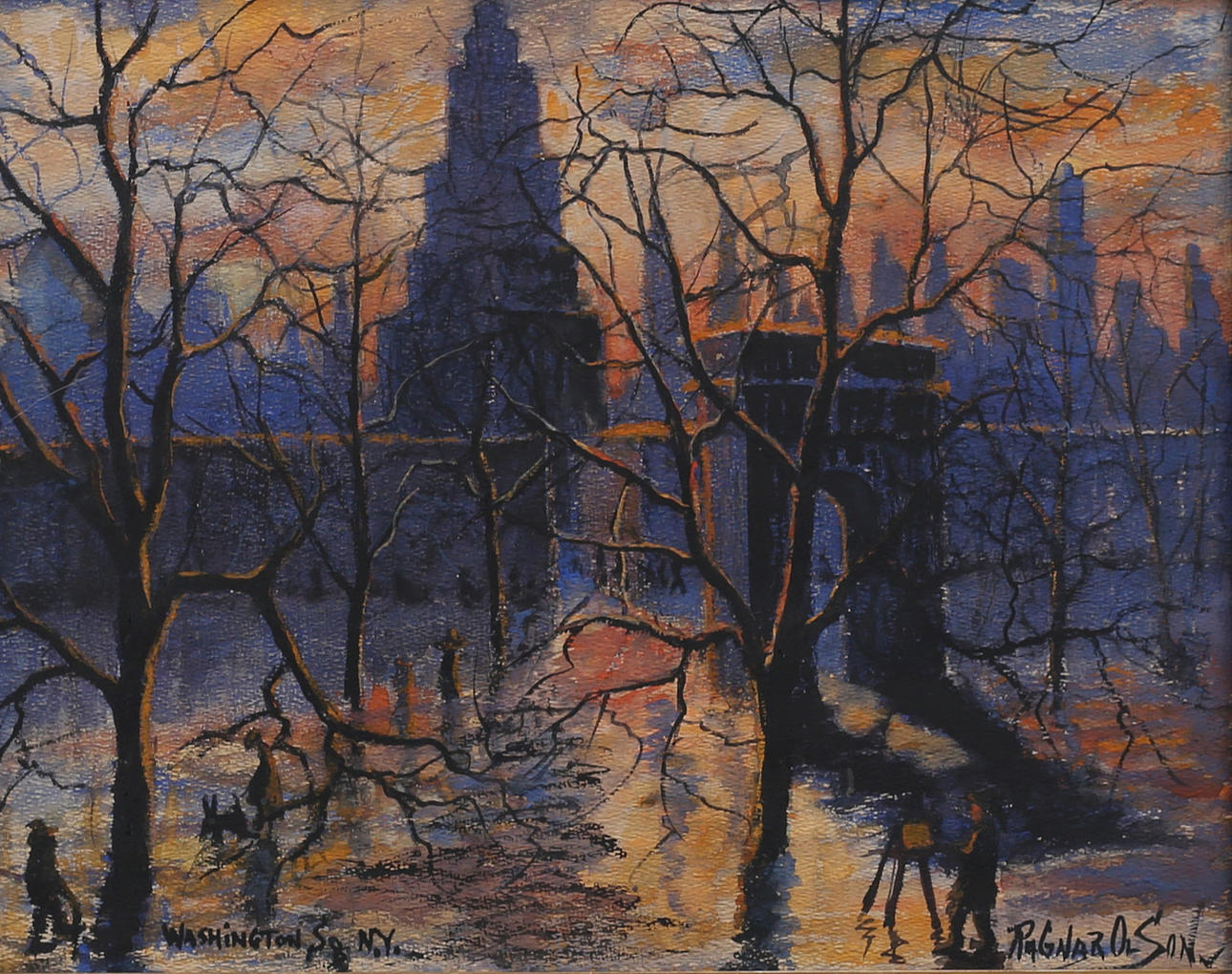 RAGNAR OLSON. Washington Si NY, mixed media, signed.