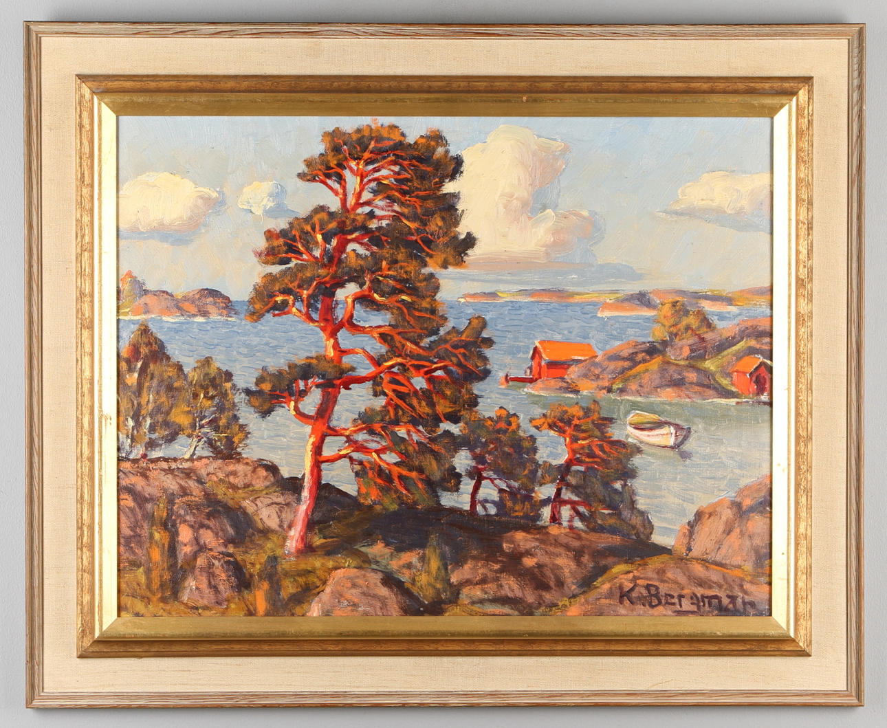 KARL BERGMAN. Kustlandskap med solbelysta tallar, olja på duk, signerad.