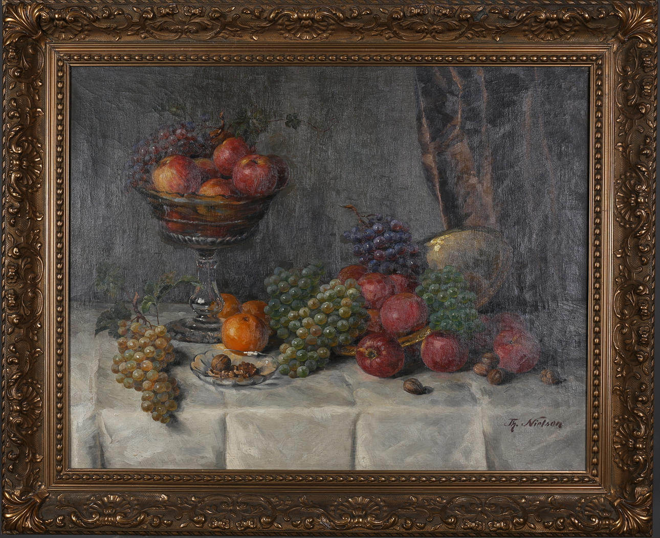 OIDENTIFIERAD KONSTNÄR. Stilleben. Olja på duk, signerad.