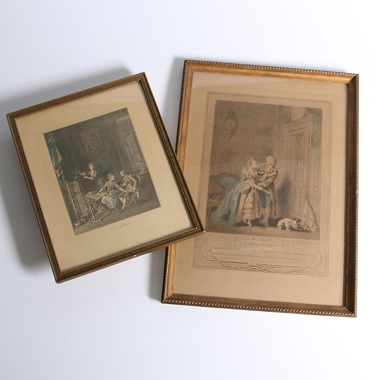 KOPPARSTICK, 2 st, handkolorerade, 1700-talets andra del.