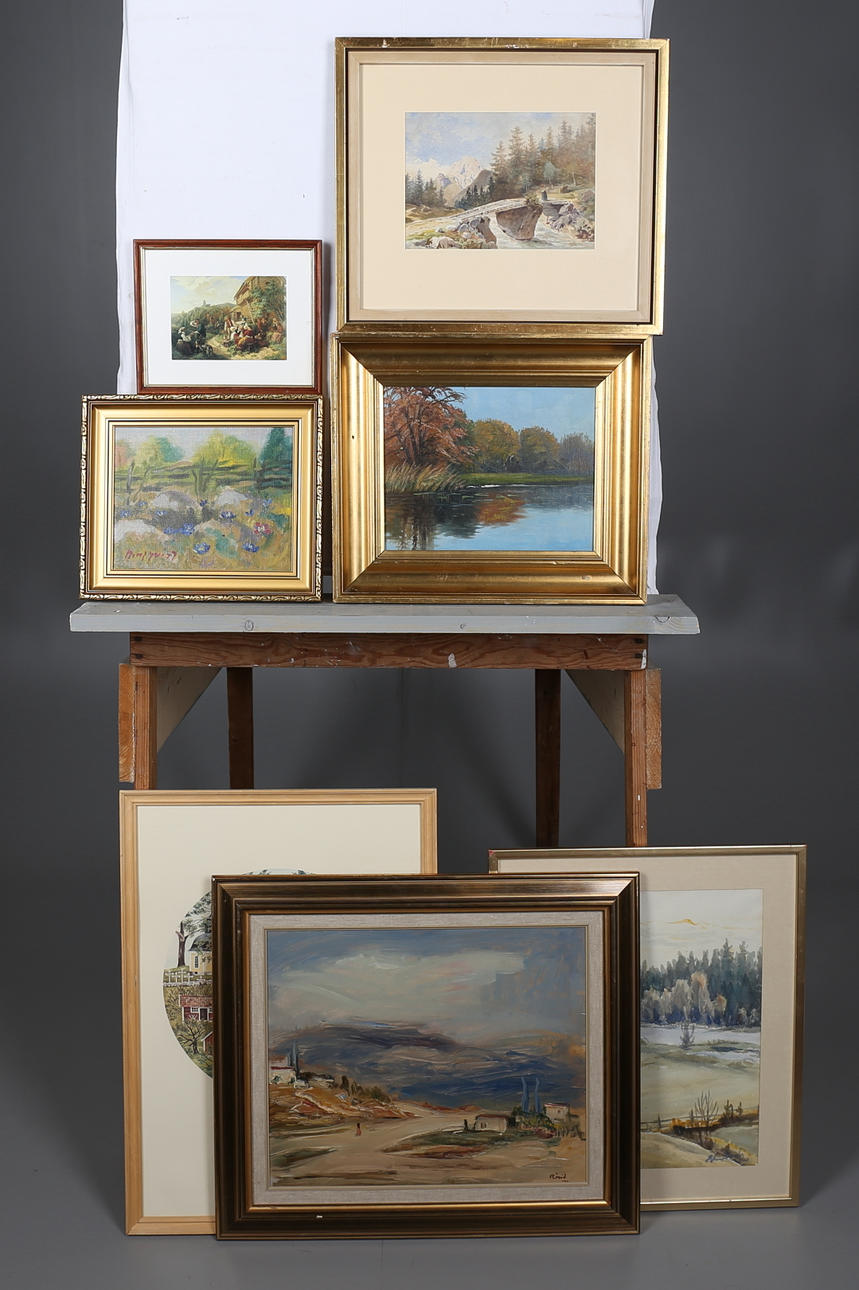 TAVLOR (7), oljor, akvarell m.m, bla Hilding Rösiö, signerade.