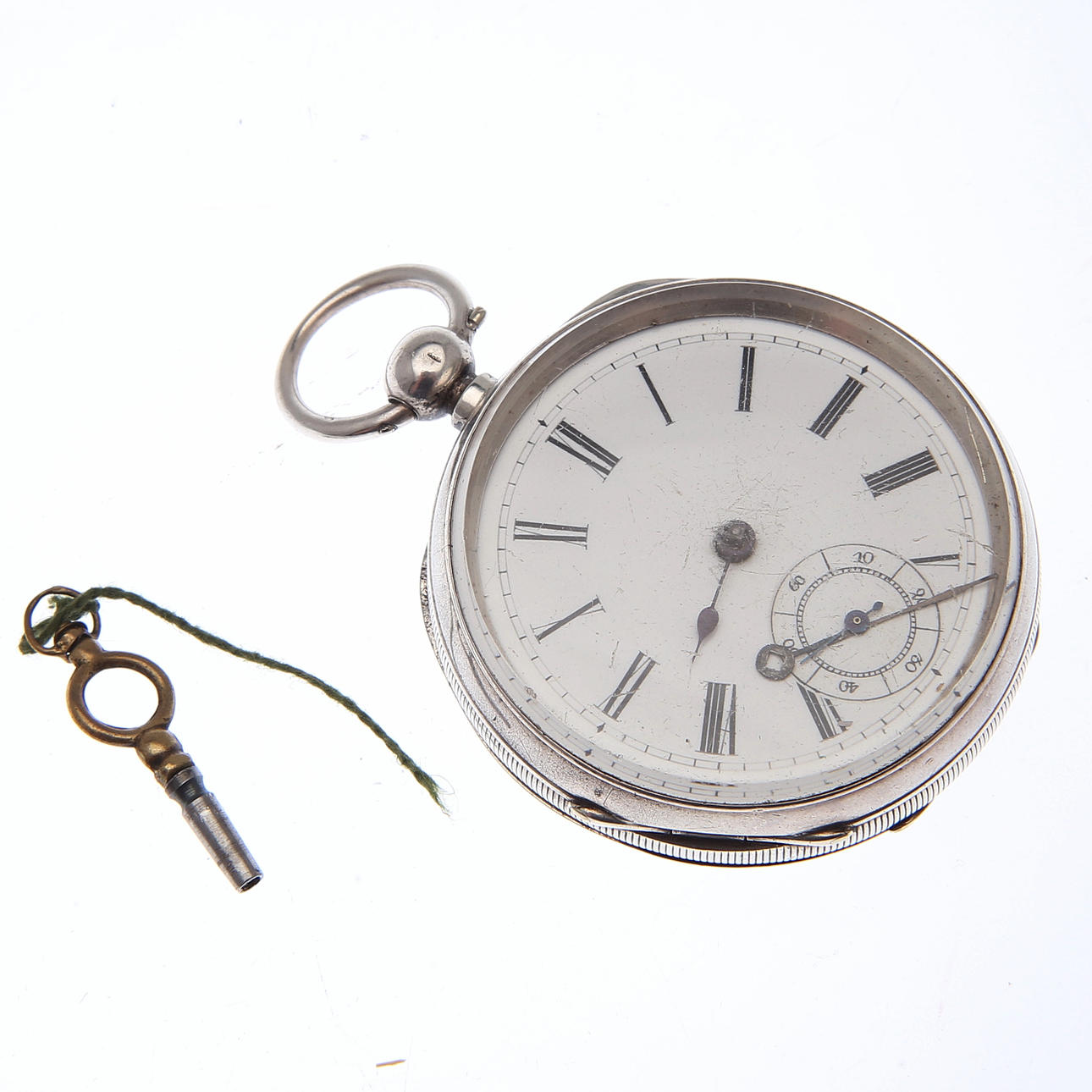 POCKET WATCH, sterling silver, key chain.