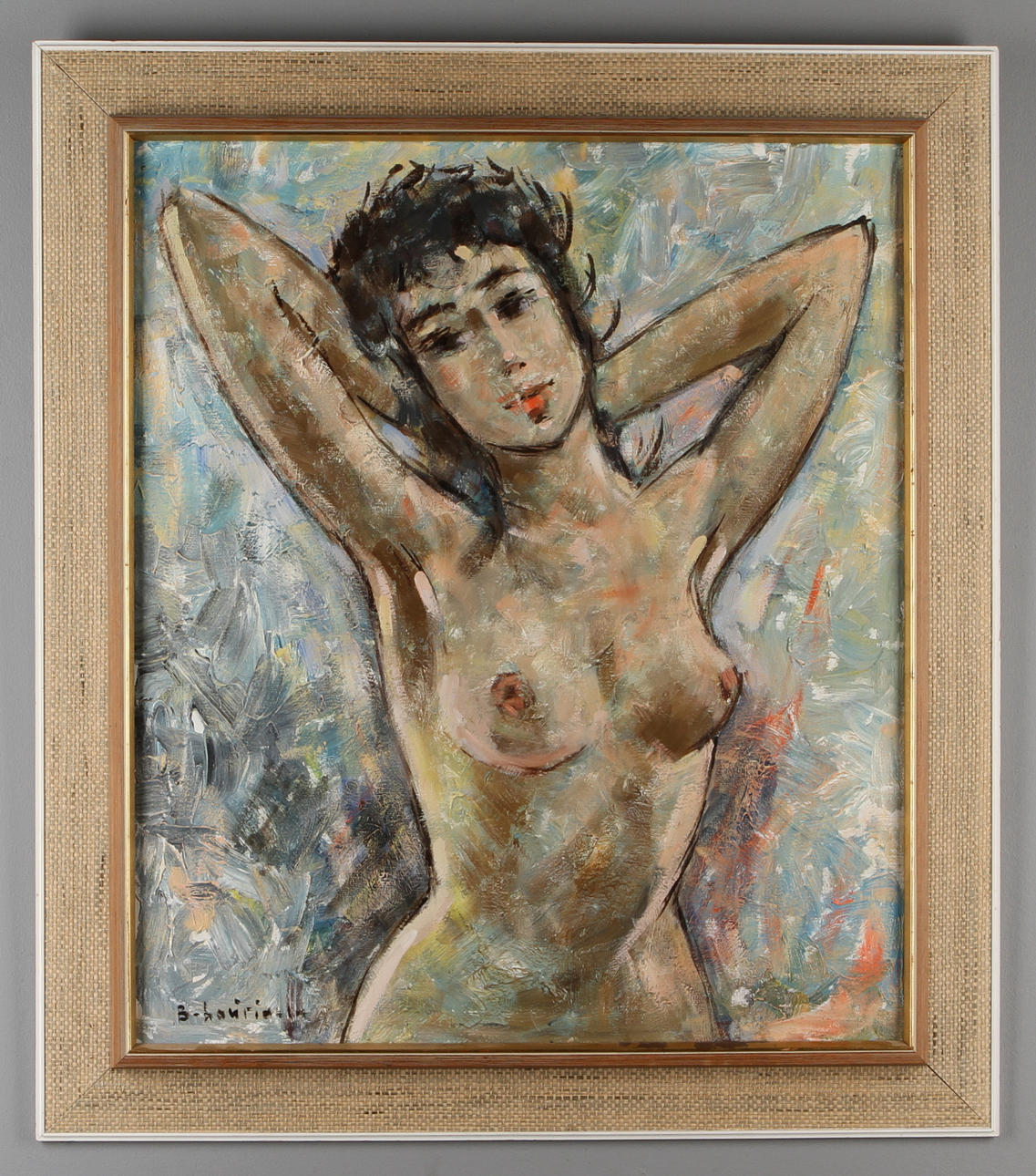 OKÄND KONSTNÄR. Kvinnostudie, olja på duk, otydligt signerad.