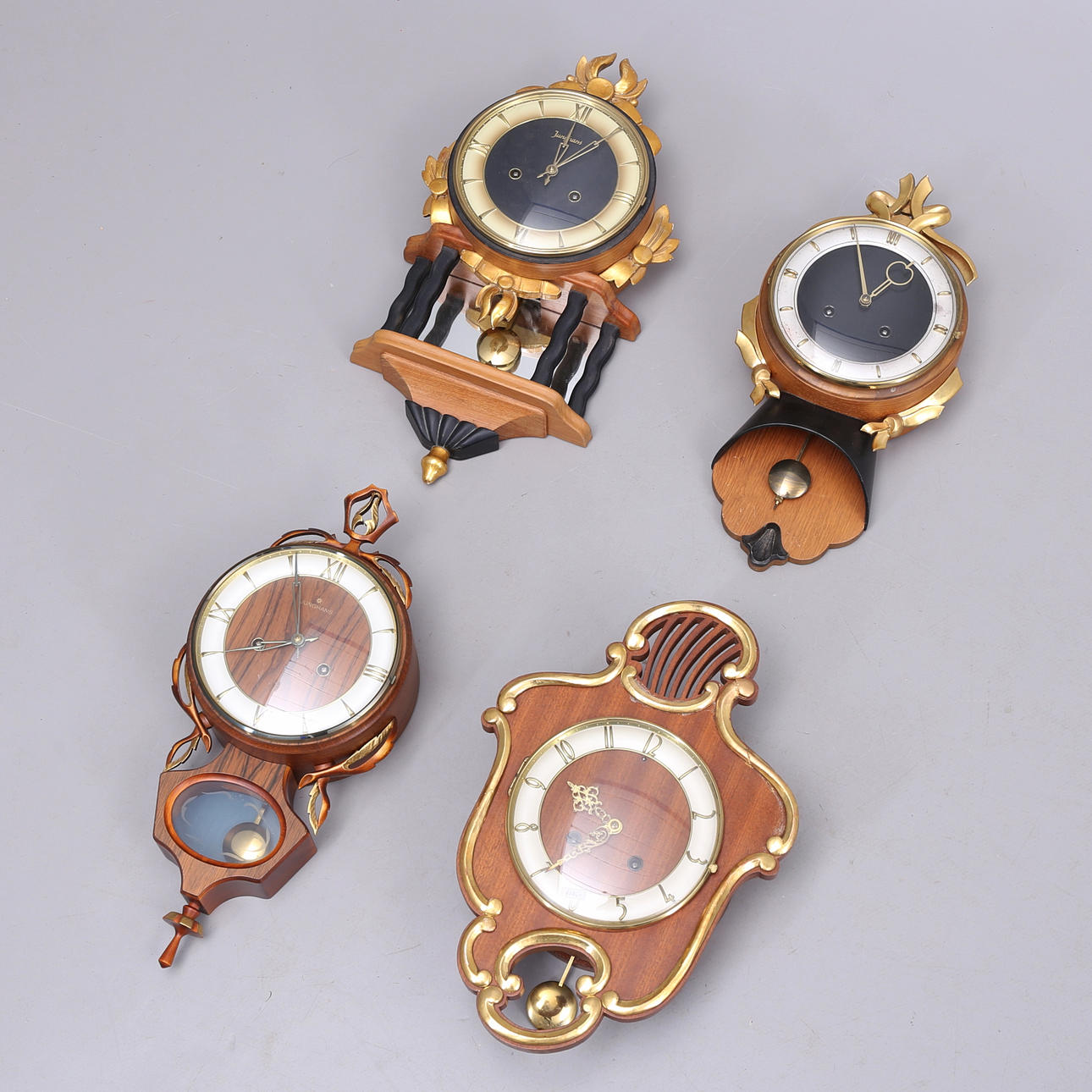 WALL CLOCK, 4 pcs, of which 2 Junghans, 1900s.