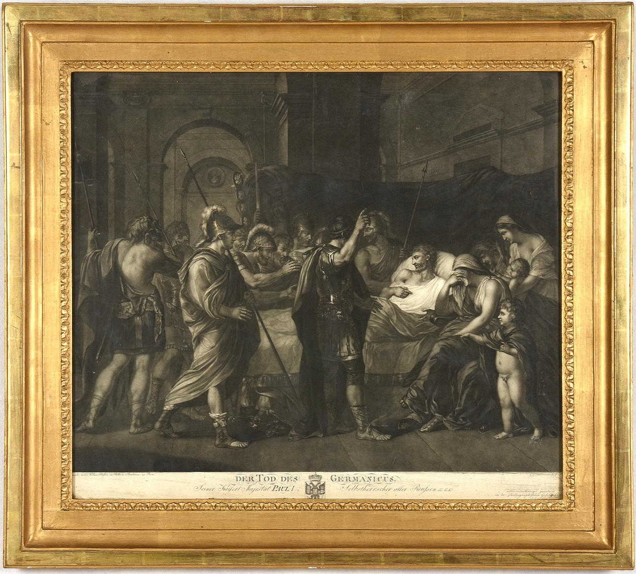 JOHANN JOSEPH FREIDHOFF EFTER NICOLAS POUSSIN. Etching, Der Tod des Germanicus (The Death of Germanicus), 1797.