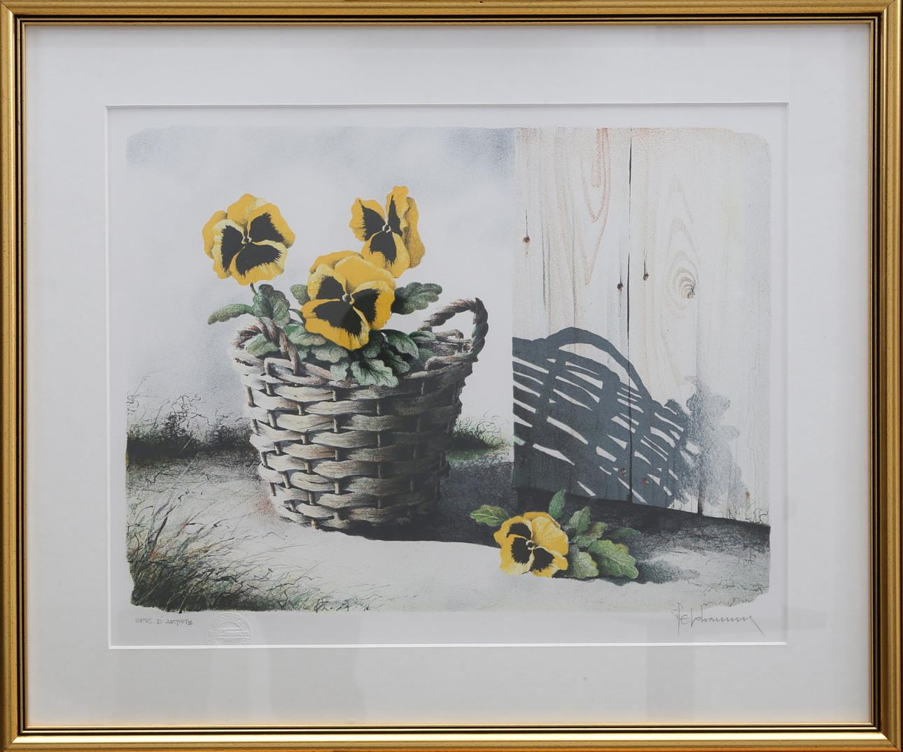 NILS ERIK JOHANSSON. Pensee´r i kruka. Färglitografi. Signerad.