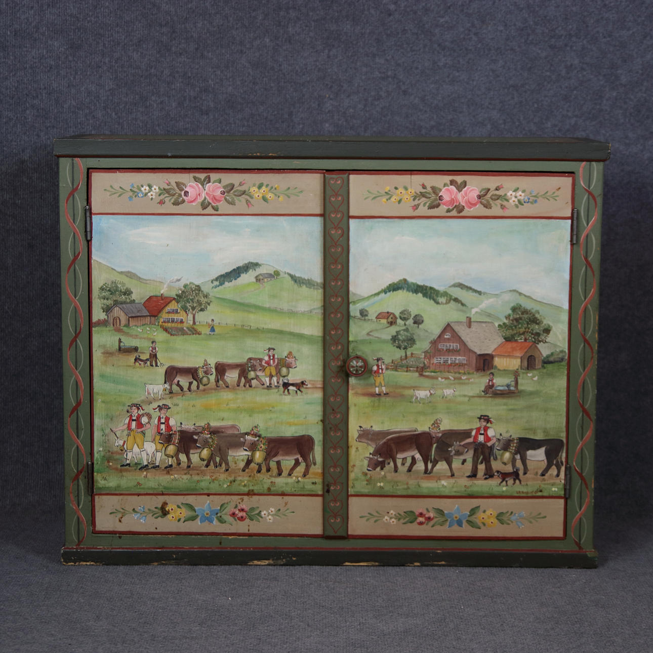 WALL CABINET, pine, hand painted, Switzerland, 1900s.