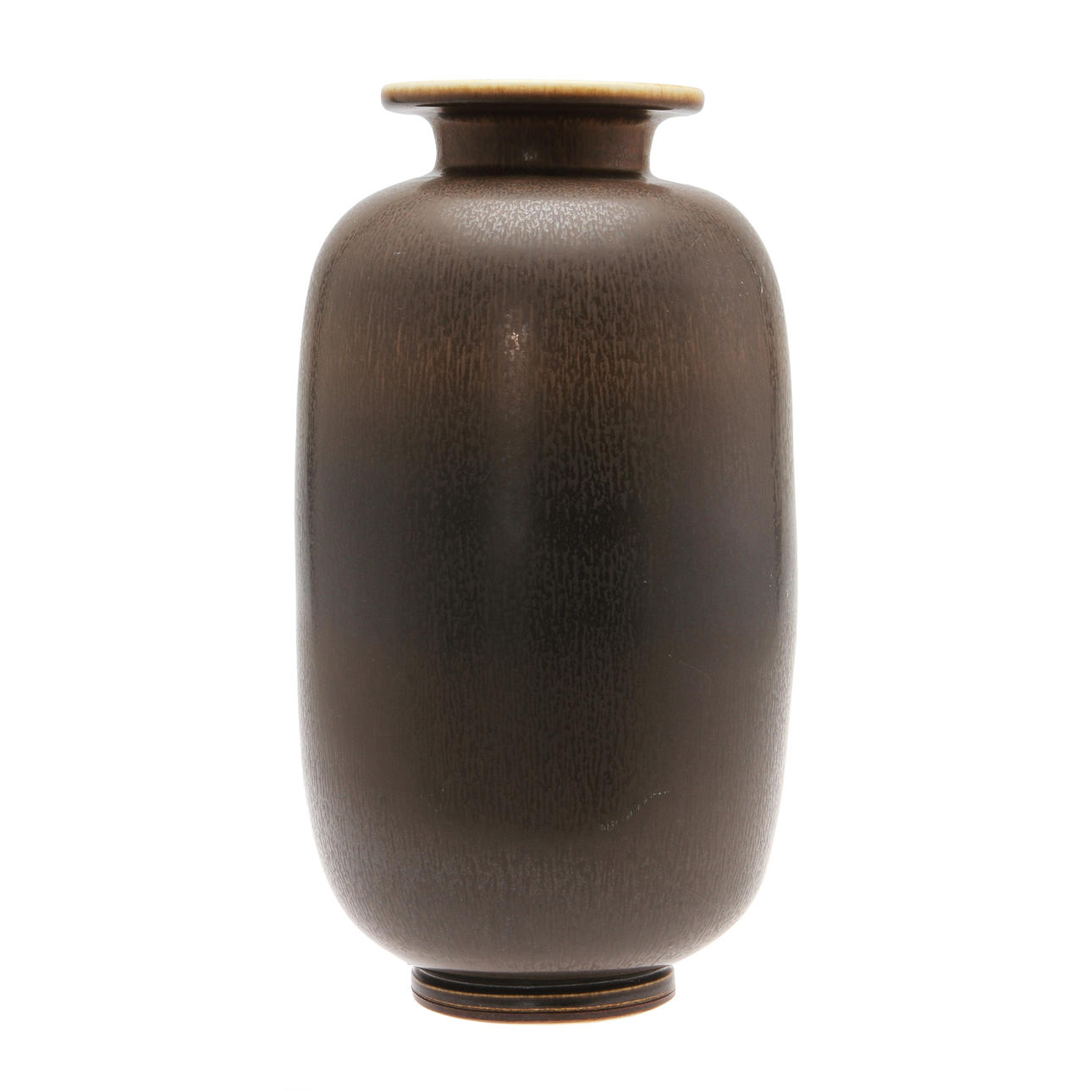 BERNDT FRIBERG. Vas, stengods med harpälsglasyr i bruna toner. Gustavsbergs studio 1966.