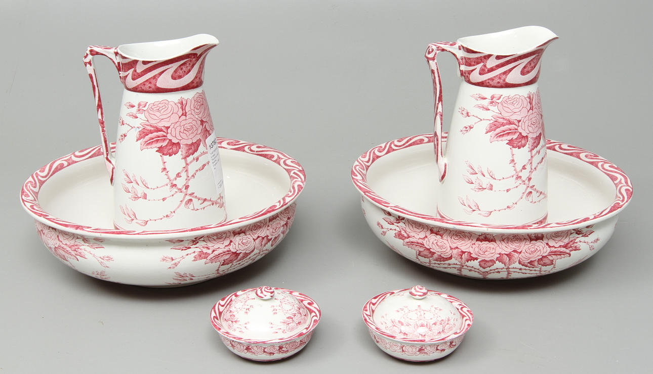 TVÄTTSERVIS, 6 delar, "Summer rose", Booths, England 1900-tal.