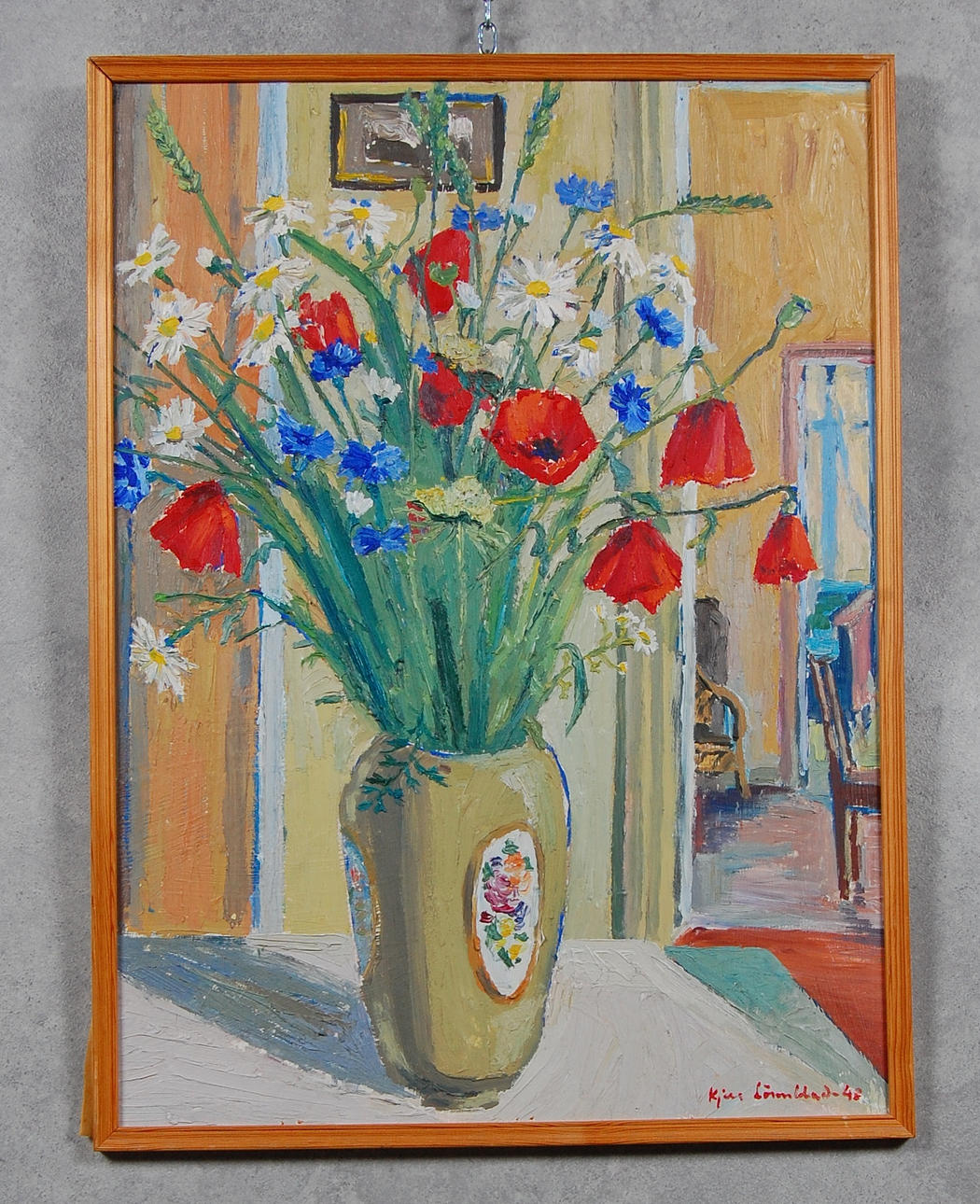 KJELL LÖNNBLAD. 1919-1997, olja på pannå," Midsommarblomster " signerad, daterad -48.