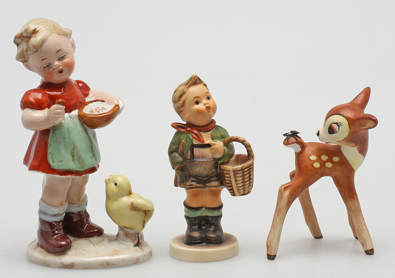 FIGURINER, 3 st, porslin, bla Hummel och Wagner & Apel.
