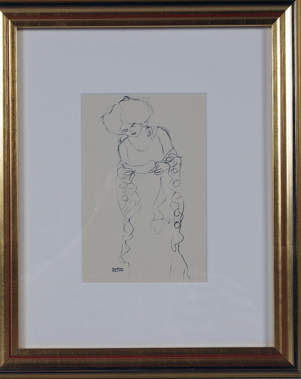 GUSTAV KLIMT. kvinna, antikvariskt litografi efter handteckning.