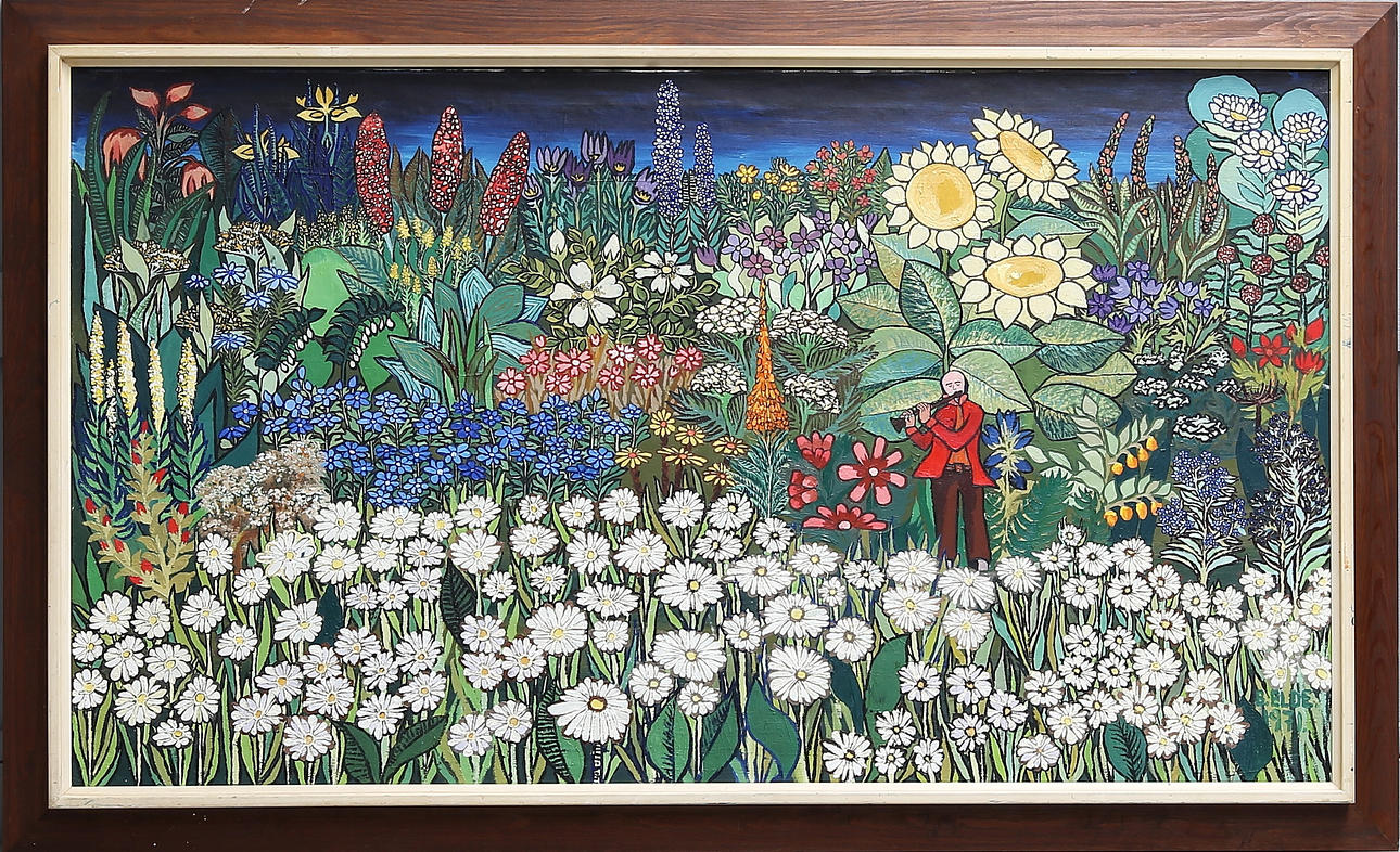 BENGT ELDE. "Old flutist", oil on canvas, signed and dated 1971.