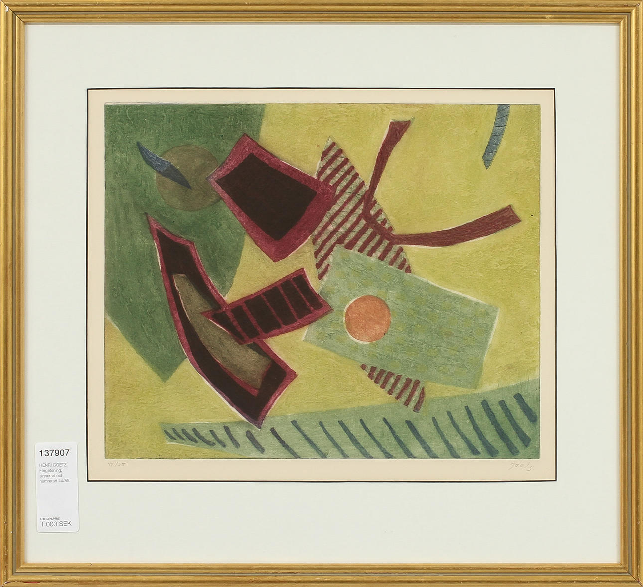 HENRI GOETZ. Färgetsning, signerad och numrerad 44/55.