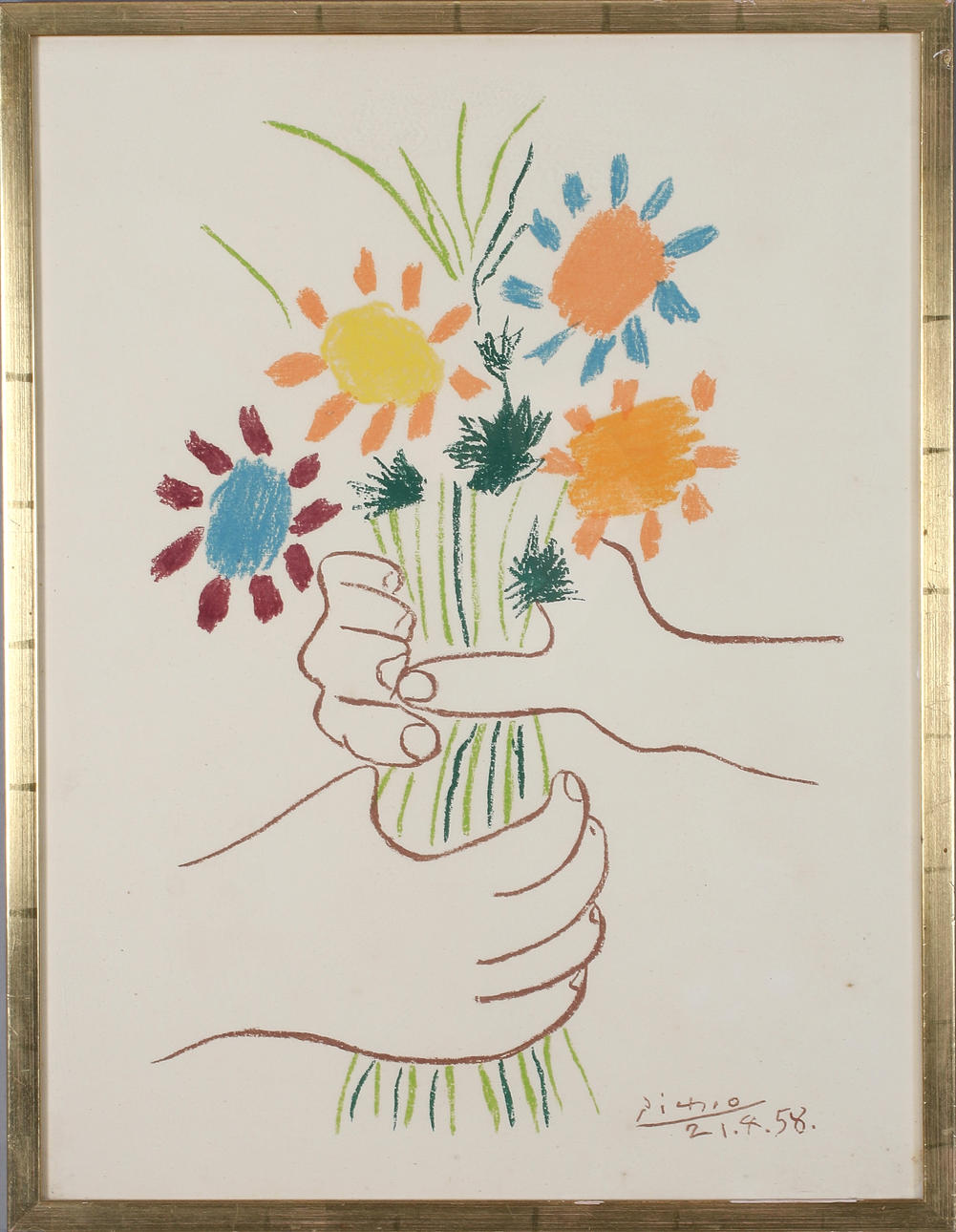 PABLO PICASSO. After. "Le Bouquet 1958". lithograph, Signed Picasso and dated 21.4.58 in the print.