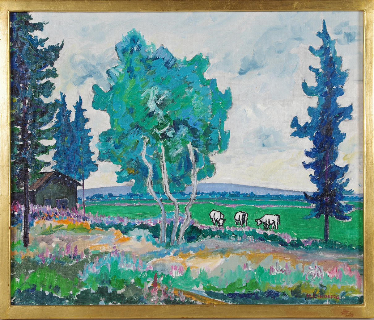 HANS LINDBERG. betande kor, olja på duk.