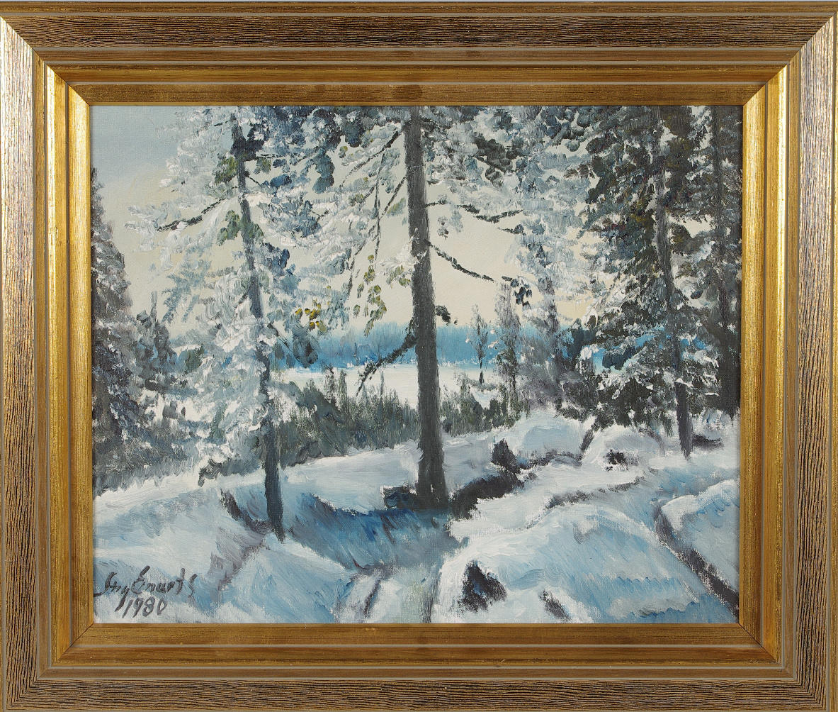 STIG EINARTS. vinterdag på Hallandsåsen, olja på duk.