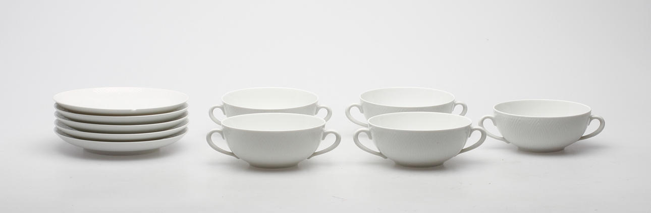 BULJONGKOPPAR med FAT, 5 delar, Axel Salto, Royal Copenhagen.