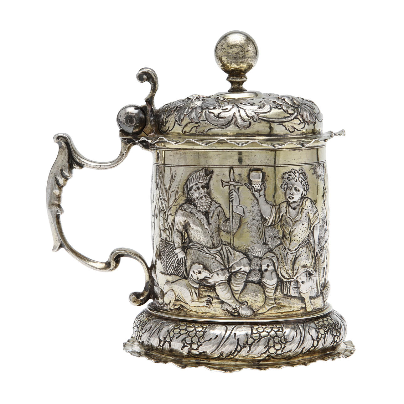 DRYCKESKANNA, silver och delvis förgylld. Stämplad Johannes Mittnacht, Augsburg (1671-1732). Vikt ca 630 gram.