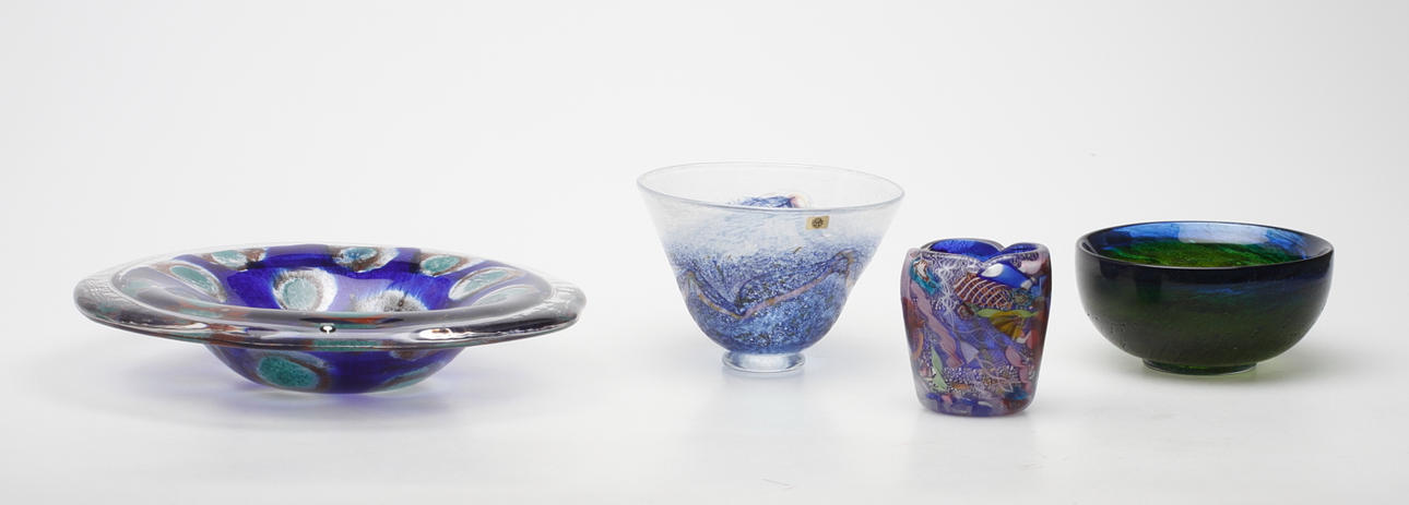 KONSTGLAS, 4 delar, bl.a. Kosta, Pukeberg.