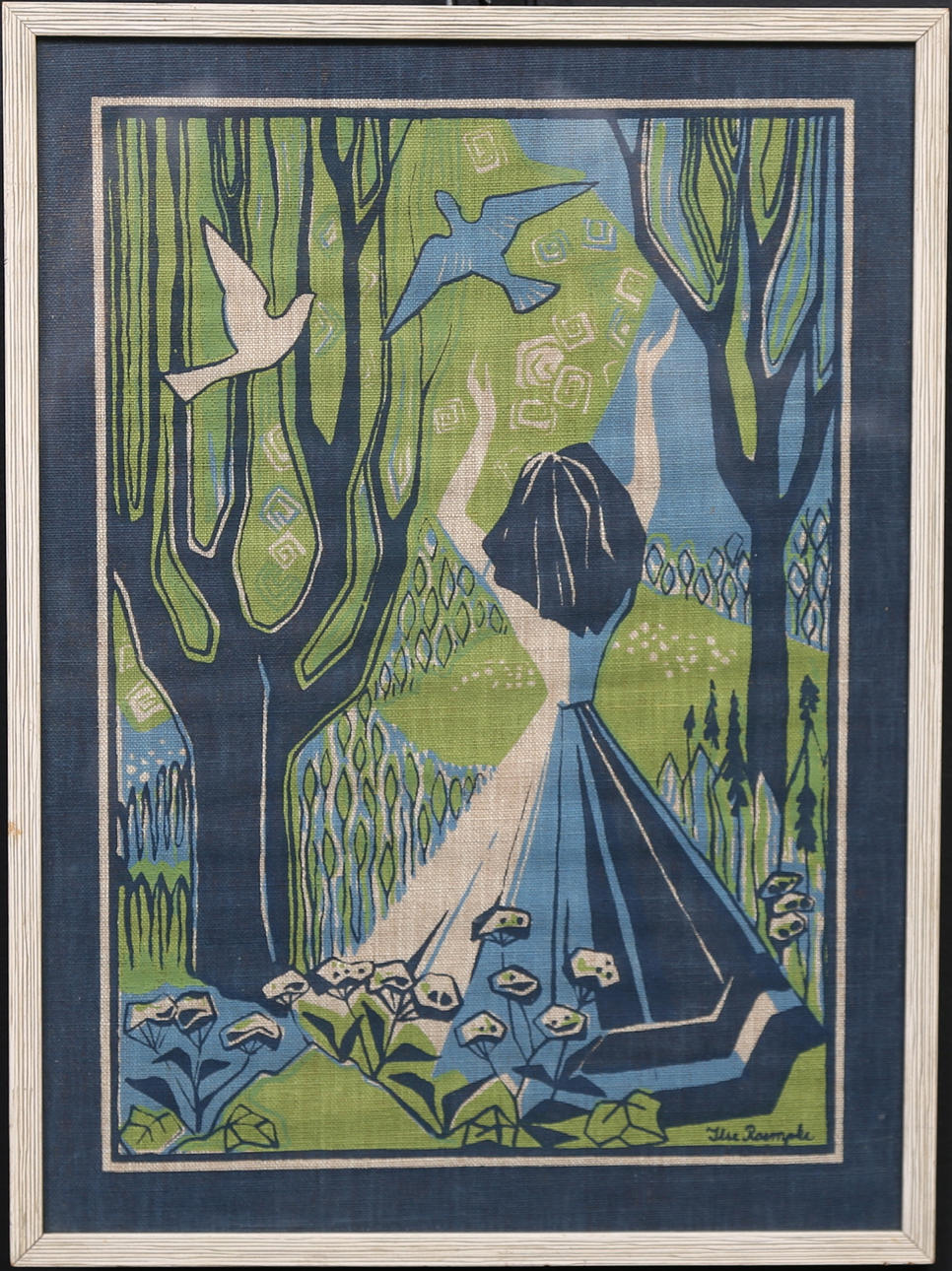 ILSE ROEMPKE. Textiltryck, signerad i trycket.