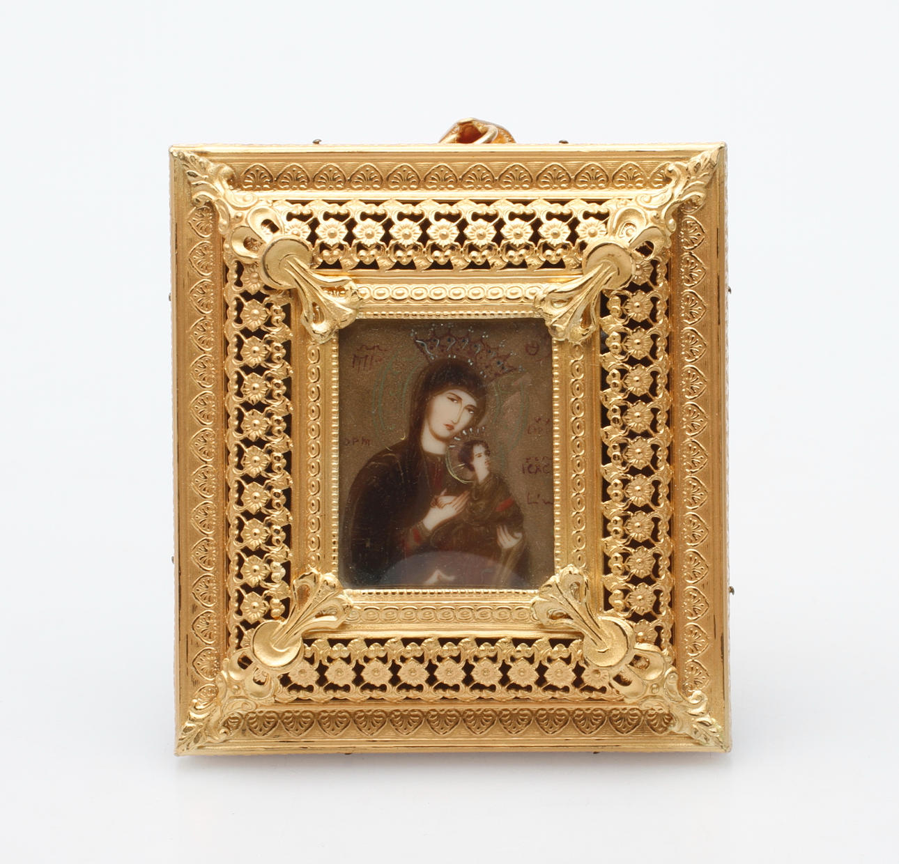 IKON, förgylld mässing/målning, 1900-tal.