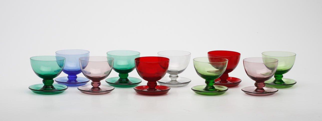 DESSERTSKÅLAR, 10 st, olikfärgat glas, Monica Bratt, Reijmyre.